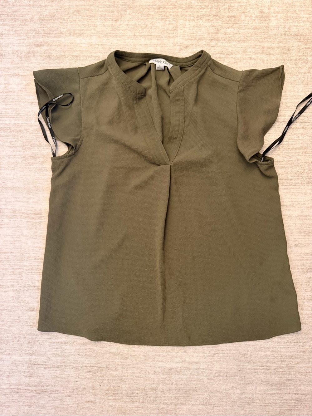 Calvin Klein Olive Flutter-Sleeve V-Neck Top